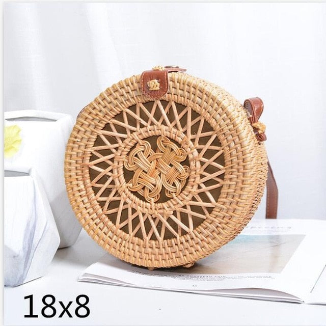 Round straw bag beach bag woven large capacity single shoulder hand crochet Summer girl bag