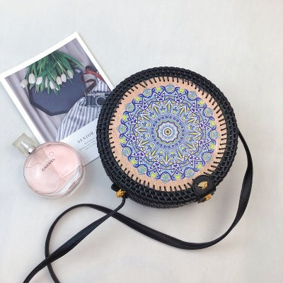 Round straw bag beach bag woven large capacity single shoulder hand crochet Summer girl bag