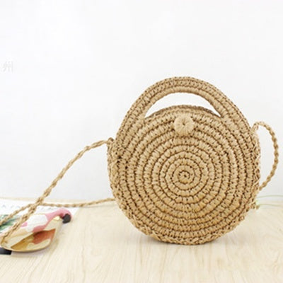 Round straw bag beach bag woven large capacity single shoulder hand crochet Summer girl bag