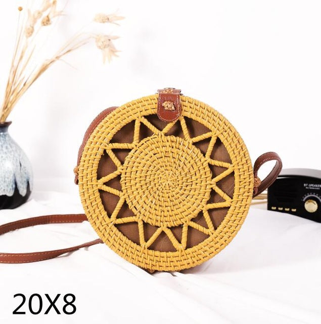 Round straw bag beach bag woven large capacity single shoulder hand crochet Summer girl bag