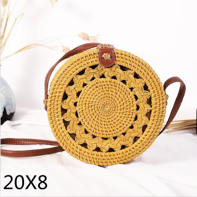 Round straw bag beach bag woven large capacity single shoulder hand crochet Summer girl bag