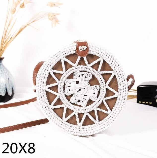 Round straw bag beach bag woven large capacity single shoulder hand crochet Summer girl bag