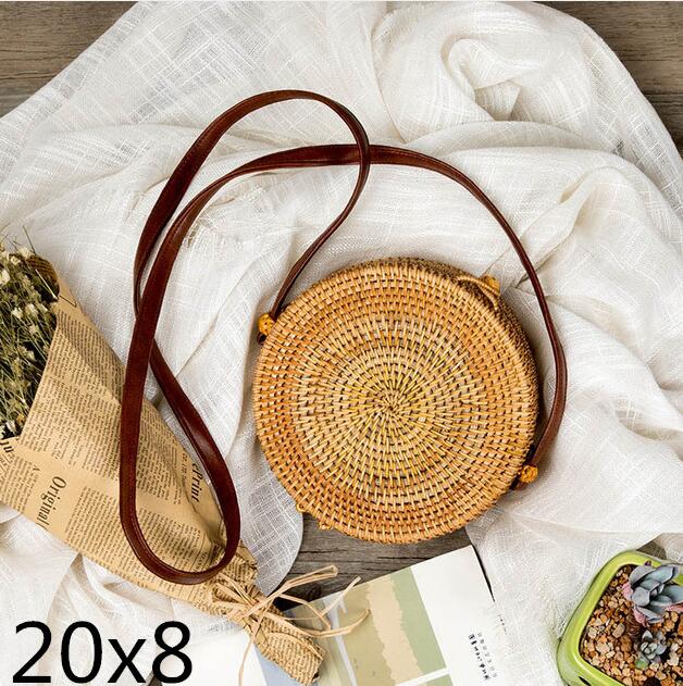 Round straw bag beach bag woven large capacity single shoulder hand crochet Summer girl bag