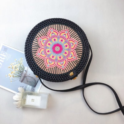 Round straw bag beach bag woven large capacity single shoulder hand crochet Summer girl bag