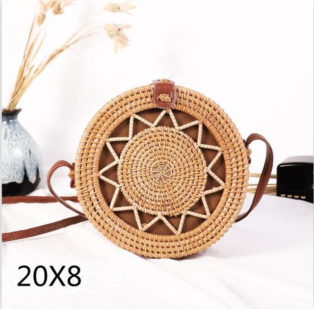 Round straw bag beach bag woven large capacity single shoulder hand crochet Summer girl bag