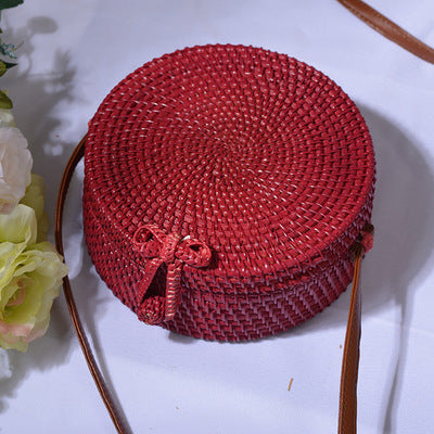 Round straw bag beach bag woven large capacity single shoulder hand crochet Summer girl bag