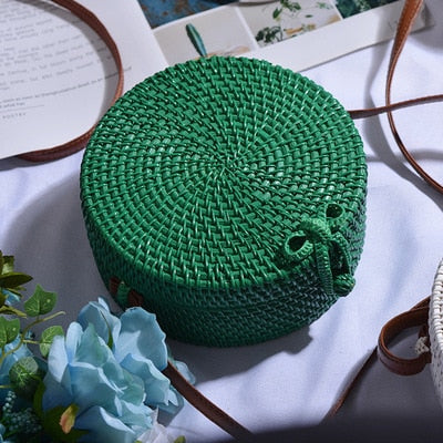 Round straw bag beach bag woven large capacity single shoulder hand crochet Summer girl bag