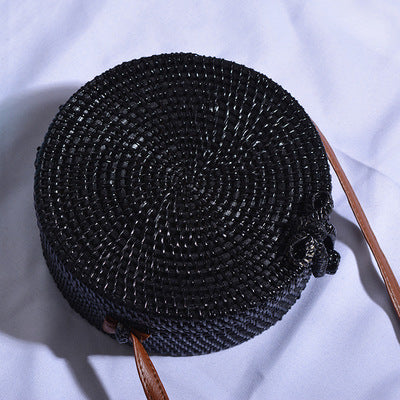 Round straw bag beach bag woven large capacity single shoulder hand crochet Summer girl bag