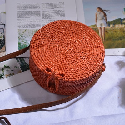 Round straw bag beach bag woven large capacity single shoulder hand crochet Summer girl bag