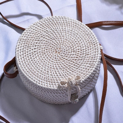Round straw bag beach bag woven large capacity single shoulder hand crochet Summer girl bag