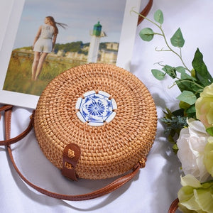 Round straw bag beach bag woven large capacity single shoulder hand crochet Summer girl bag