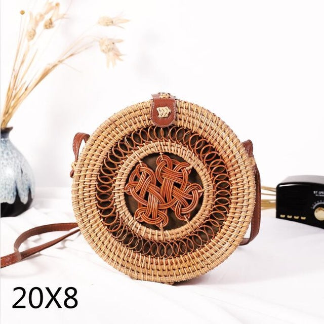 Round straw bag beach bag woven large capacity single shoulder hand crochet Summer girl bag