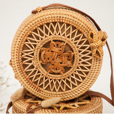 Round straw bag beach bag woven large capacity single shoulder hand crochet Summer girl bag