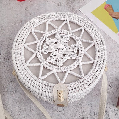Round straw bag beach bag woven large capacity single shoulder hand crochet Summer girl bag