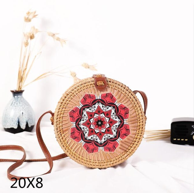 Round straw bag beach bag woven large capacity single shoulder hand crochet Summer girl bag