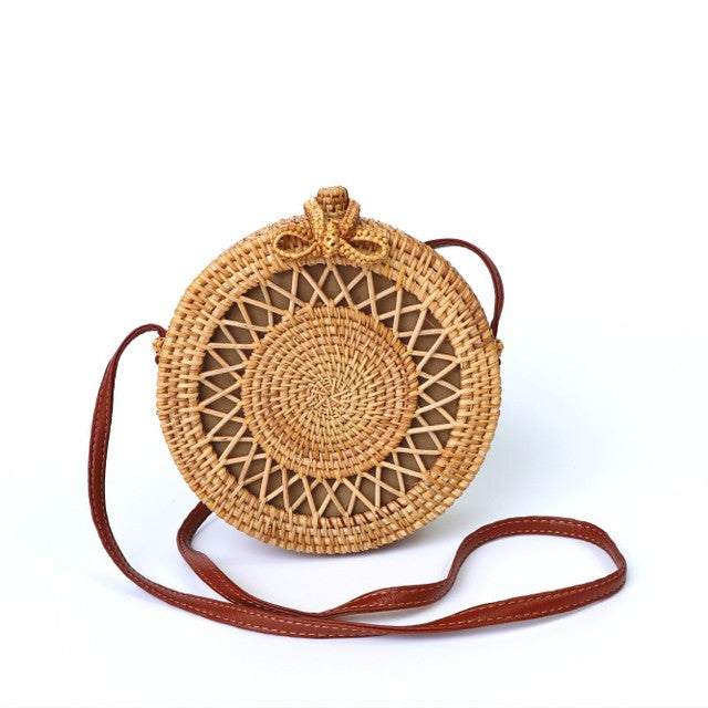 Round straw bag beach bag woven large capacity single shoulder hand crochet Summer girl bag