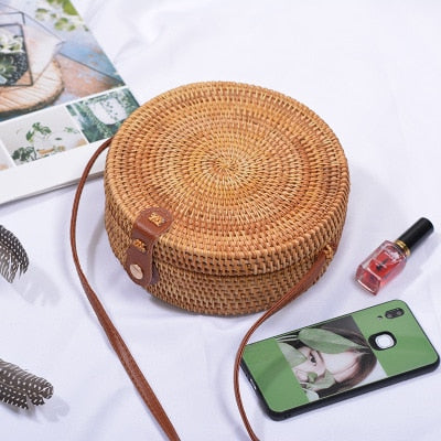Round straw bag beach bag woven large capacity single shoulder hand crochet Summer girl bag