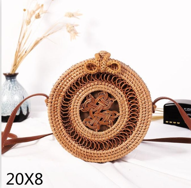 Round straw bag beach bag woven large capacity single shoulder hand crochet Summer girl bag