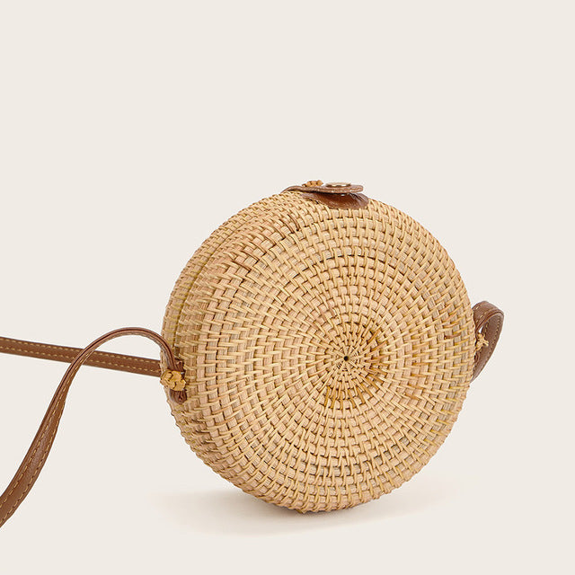 Round straw bag beach bag woven large capacity single shoulder hand crochet Summer girl bag