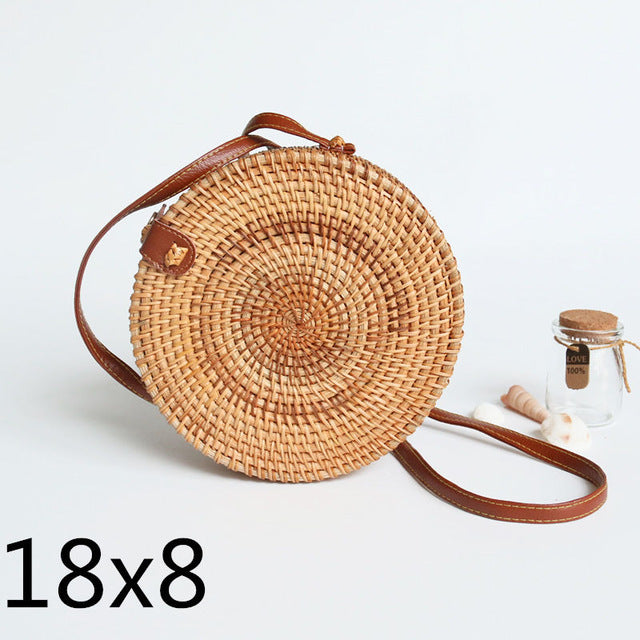 Round straw bag beach bag woven large capacity single shoulder hand crochet Summer girl bag