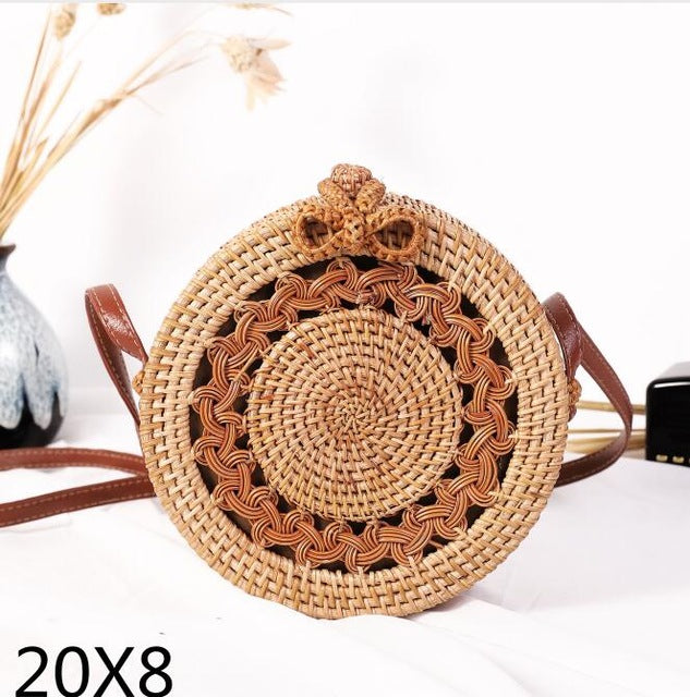 Round straw bag beach bag woven large capacity single shoulder hand crochet Summer girl bag