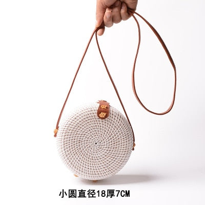 Round straw bag beach bag woven large capacity single shoulder hand crochet Summer girl bag