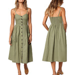 Casual Female Sundress Women Summer Dress 2020 Sexy Midi Dress Ladies Vintage Vestidos Backless Straps Plus Size Dresses Button