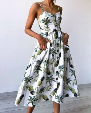 Casual Female Sundress Women Summer Dress 2020 Sexy Midi Dress Ladies Vintage Vestidos Backless Straps Plus Size Dresses Button