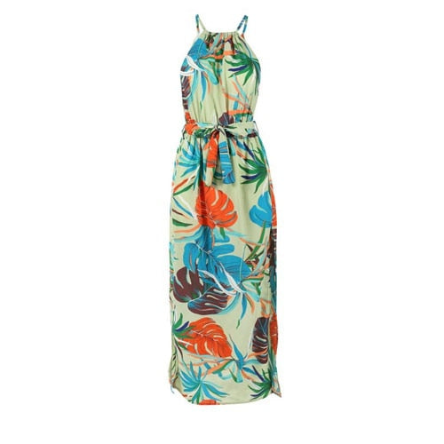 DeRuiLaDy 2019 Boho Floral Print Straps Long Dress Women Sexy Backless Summer Beach Maxi Dresses Womens Casual Vestidos Femme