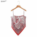 New Women vintage paisley print spaghetti strap sexy chic camis tank ladies summer backless bowknot sling tops LS3866