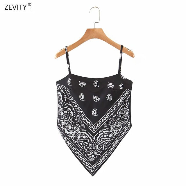 New Women vintage paisley print spaghetti strap sexy chic camis tank ladies summer backless bowknot sling tops LS3866