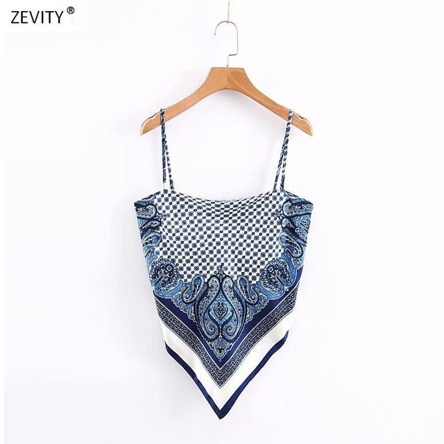 New Women vintage paisley print spaghetti strap sexy chic camis tank ladies summer backless bowknot sling tops LS3866