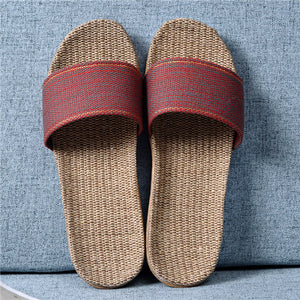 Summer Flax Slippers Women Men Casual Linen Slides Multi-style Non-slip EVA Home Slippers Indoor Shoes Female Sandals