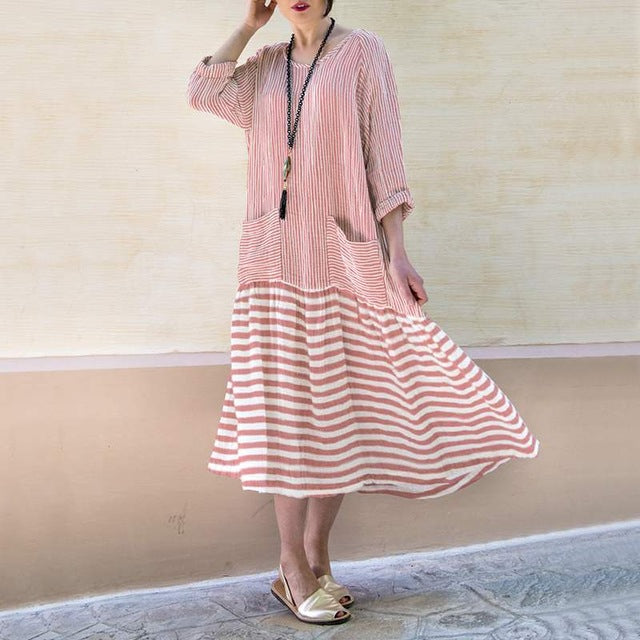 Summer Dress Vintage Sexy Lantern Sleeve Mid-Calf Dress VONDA 2020 Women' Sundress Casual Bohemian Beach Vestidos Plus Size