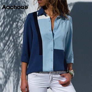 Aachoae Women Blouses 2020 Fashion Long Sleeve Turn Down Collar Office Shirt Blouse Shirt Casual Tops Plus Size Blusas Femininas