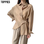 Toppies white blouses tops women korean long sleeve shirts asymetrical cotton shirts solid color 2020 spring