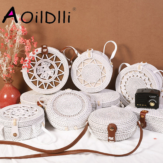 Bali Island Hand Woven Bag Round Bag buckle Rattan  Straw Bags Satchel Wind Bohemia Beach Circle Bag