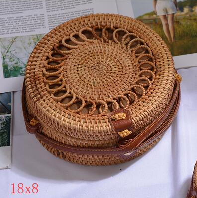 Bali Island Hand Woven Bag Round Bag buckle Rattan  Straw Bags Satchel Wind Bohemia Beach Circle Bag