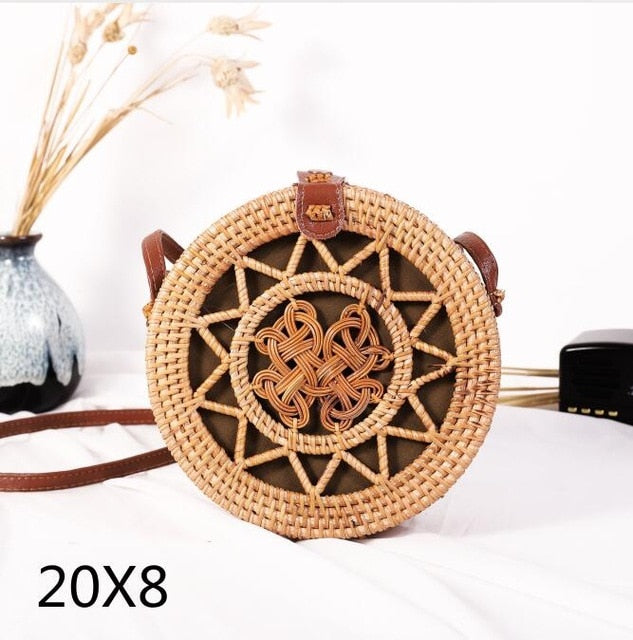Bali Island Hand Woven Bag Round Bag buckle Rattan  Straw Bags Satchel Wind Bohemia Beach Circle Bag