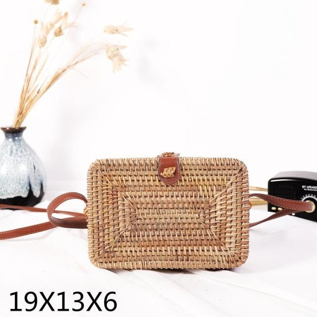 Bali Island Hand Woven Bag Round Bag buckle Rattan  Straw Bags Satchel Wind Bohemia Beach Circle Bag