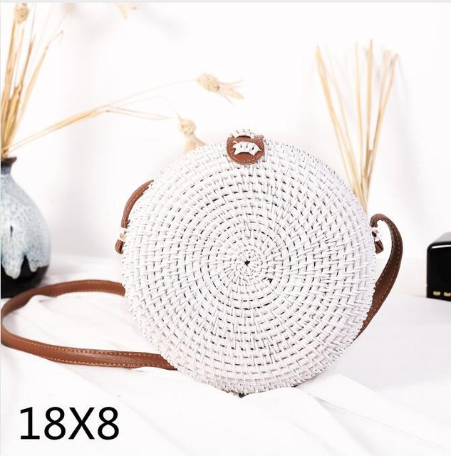 Bali Island Hand Woven Bag Round Bag buckle Rattan  Straw Bags Satchel Wind Bohemia Beach Circle Bag