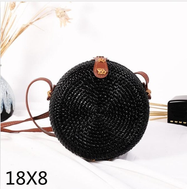 Bali Island Hand Woven Bag Round Bag buckle Rattan  Straw Bags Satchel Wind Bohemia Beach Circle Bag