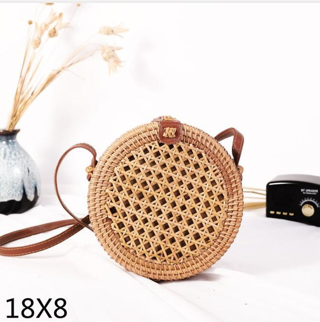 Bali Island Hand Woven Bag Round Bag buckle Rattan  Straw Bags Satchel Wind Bohemia Beach Circle Bag