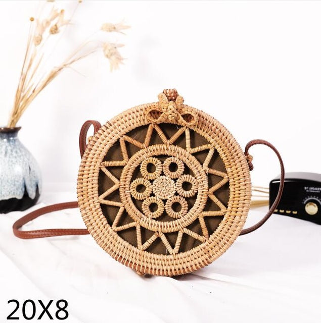Bali Island Hand Woven Bag Round Bag buckle Rattan  Straw Bags Satchel Wind Bohemia Beach Circle Bag