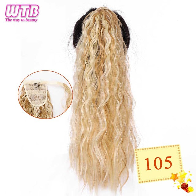 WTB 22" Long Wavy Wrap Around Clip In Ponytail Hair Extension Heat Resistant Synthetic Natural Wave Pony Tail Fake Hair