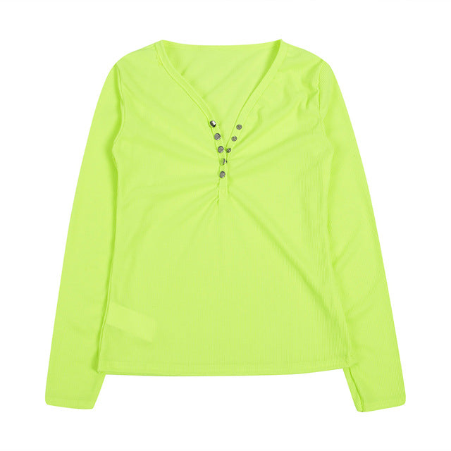 Sexy Womens Lady Clothing Blouse Shirts Long Sleeve Bandage Button V Neck Slim Brief Tee Ladies Top Blouse New Spring Summer
