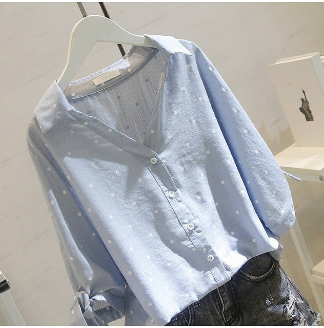 Summer Plus Size White Blouse Shirt Fashion Womens Tops Korean Blouses Fall Female Shirt Polka Dot OL Women Blusas 5XL