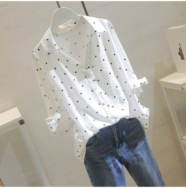 Summer Plus Size White Blouse Shirt Fashion Womens Tops Korean Blouses Fall Female Shirt Polka Dot OL Women Blusas 5XL
