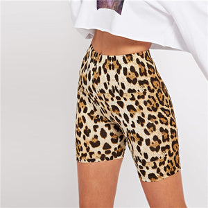 SHEIN Multicolor Casual Highstreet Leopard Print Skinny Short Legging Summer Modern Lady Athleisure Women Crop Trousers