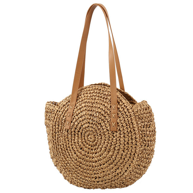Beach Rattan Bag Hand Woven Straw Bag Bohemian Summer Handbag Travel Female Tote Wicker Bag bolsos de mimbres paja